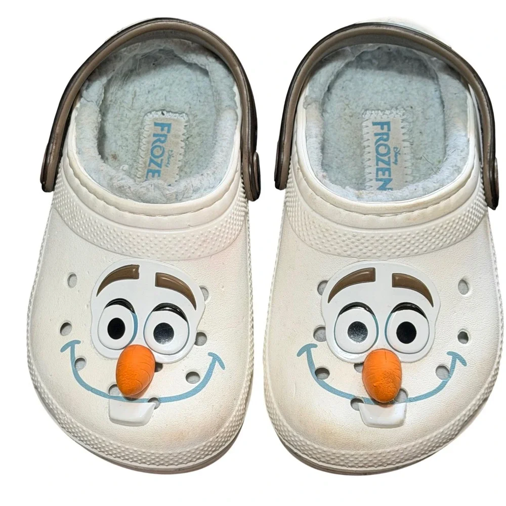 Crocs Disney Frozen Olaf Lined Clogs Kids Size 9 White Faux Fur Winter Shoes C9